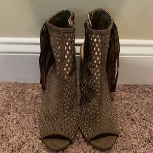 Just Fab Suede Like Bootie w/Fringes